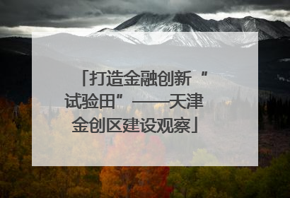 打造金融创新“试验田”——天津金创区建设观察